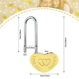 Gradleen Brass Single Heart Lock 3.5" 50mm Love Padlock,Engraved Love-You-Forever Metal Padlock for Lovelock Bridge,Wedding & Anniversary(Keyless)