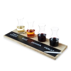 True Flight Set, Wine Tasting Carafes with Chalkboard and Wooden Serving Tray, Set of 4, Natural