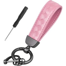 TSUGAMI Genuine Leather Car Keychain, Sheepskin Key Fob Holder Keys Organizer with 360° Rotatable Anti-Lost D-Ring, Universal Key Fob Keychain Leather Key Chain Holder for Men and Women(Pink)