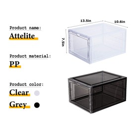Attelite Shoe Box Organizer,Set of 6,Stackable Plastic Shoe Box with Clear Door, Shoe Storage Box Containers,For Display Sneakers,Easy Assembly,Fit up to US Size 12(13.4”x 10.6”x 7.4”)