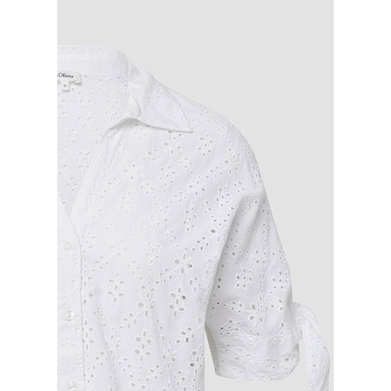 s.Oliver Loose Blouse with Broderie and Knot Detail, White