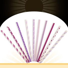 Gcardist Purple Paper Straws for Drinking Purple Disposable Straws 100pcs Disposable Straws Bulk（10 Pattern）
