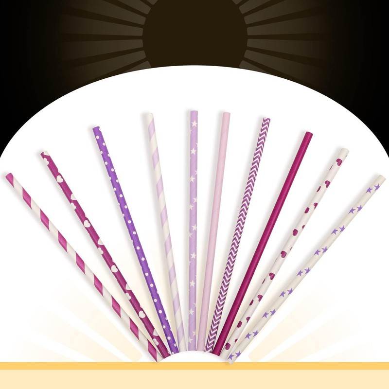 Gcardist Purple Paper Straws for Drinking Purple Disposable Straws 100pcs