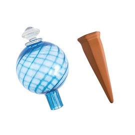 Plant Nanny 12oz Aqua Spiral Fluted Watering Globe & Stake Set