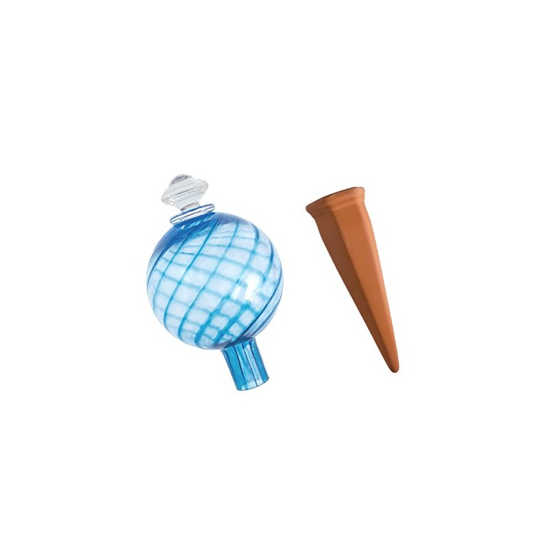 Plant Nanny 12oz Aqua Spiral Fluted Watering Globe & Stake