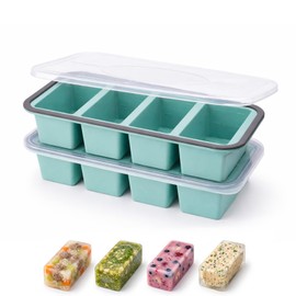 2-Pack Silicone Freezer Tray with Lid, 1 Cup Silicone Soup Freezer Molds with Steel Reinforced Rim, Large Ice Cube Tray for Freezing & Storing Soup, Broth, Sauce, Stews and Meal Prep, BPA Free (Blue)
