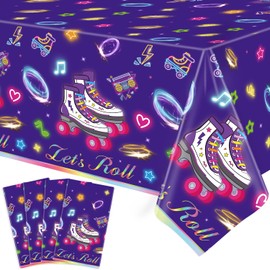 4 Pack Roller Skating Table Covers Roller Skater Table Cloth Let's Roll Table Covers for Skate Themed Party Decoration 80s 90s Retro Hip Hop Roller Skating Theme Party Supplies