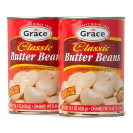 Grace Butter Beans 14oz - 2 Pack Canned Butter Beans - Source of Plant Based Protein & Fiber, Gluten Free, Low Fat - Giant White Beans Canned - Canned Lima Beans - Gigante Beans Alternative - Habas Grandes