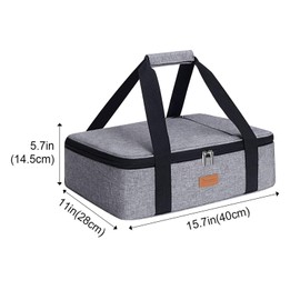 Double Casserole Carrier for Hot or Cold Food, Expandable Insulated Bag, Perfect Lasagna Holder Tote for Potlucks, Picnics, Beaches, Traveling, Fits 11" * 15.7" Baking Dish, Lunch Bag Gray (2PC)