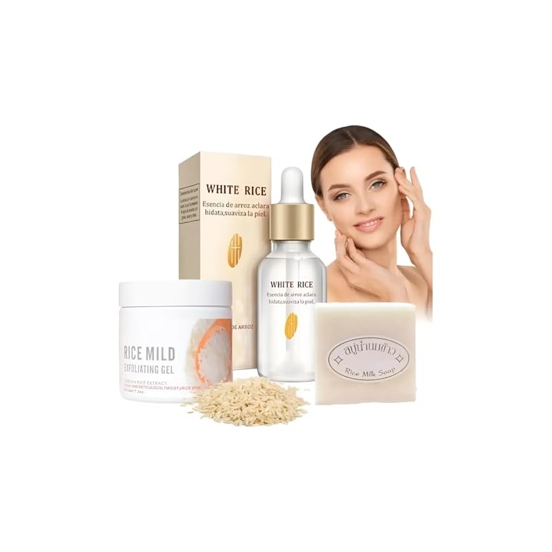 Kit Cuidado Facial Corporal Arroz Set Piezas Serum Aclarante Gel