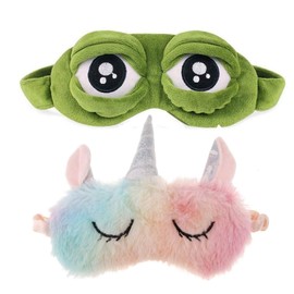 Schneespitze Pack of 2 Cartoon Premium Sleeping Mask, Unicorn Sleeping Mask, Rainbow Unicorn Sleeping Masks, Frog Eye Mask, Blackout Glasses, Plush Sleeping Mask for Adults, Children