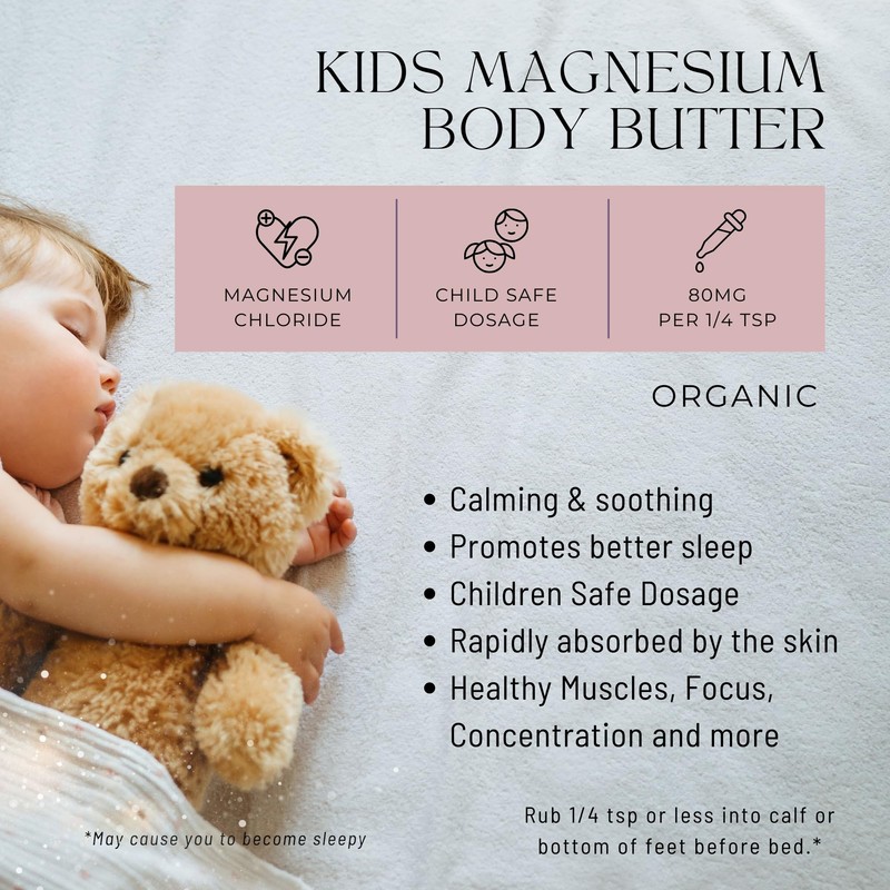 Organic Kids Magnesium Whipped Body Butter, 4 oz Jar 2.5