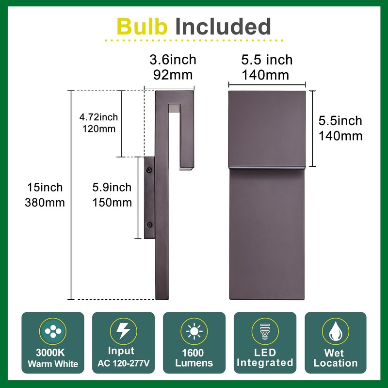 Tarentlight Modern Outdoor Indoor Integrated LED Wall Sconce, 2-Light Total