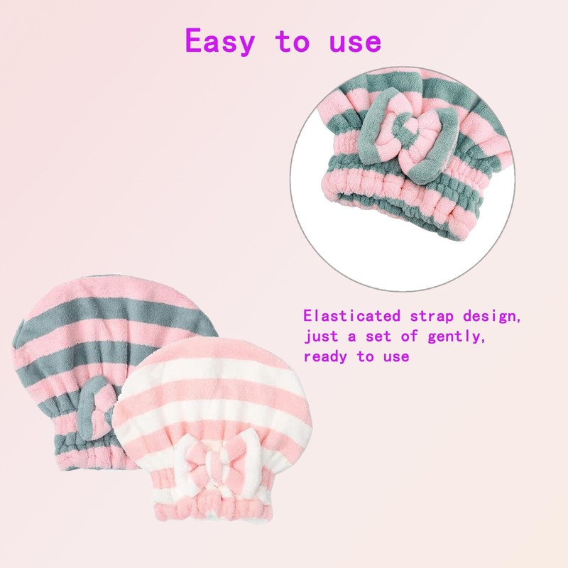 2 Pack Microfiber Hair Drying Cap Towel - Soft &