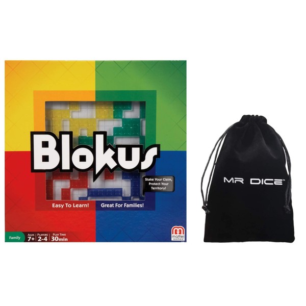 Blokus Strategy Board Game Bundle with Mr Dice Drawstring Bag