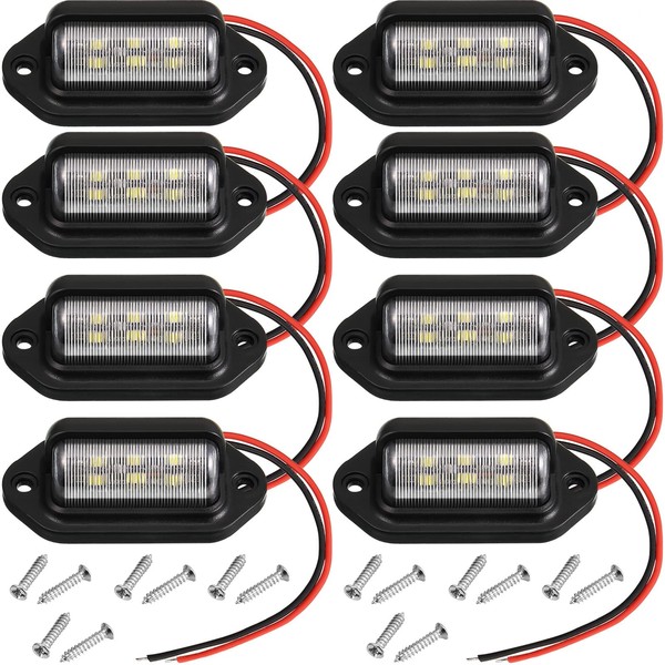 Mudder 8 Packs 12V 6 LED License Plate Light Waterproof License Plate Lamp Taillight for Truck SUV Trailer Van RV Trucks and Boats License Tags (Black)