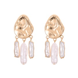 Donabus Statement Pearl Dangle Earrings,Gold and Large Pearl,Luxury Chandelier Organic Style Earrings (L)