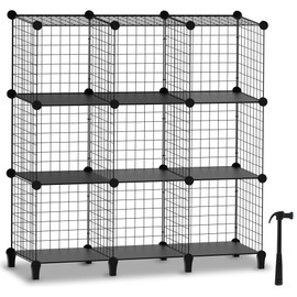 Wire Cube Storage, Storage Shelves 9 Cube Bookshelf Bookcase Closet Organizer and Storage, Wire Storage Shelves Multi-Use DIY Storage Cube Shelf for Books, Toys, Clothes, Tools