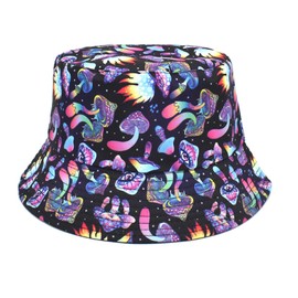JAZTAKU Rave Bucket Hat for Women Men Sun Cap Packable Beach Hat Outdoor Fisherman Hat with Mushroom
