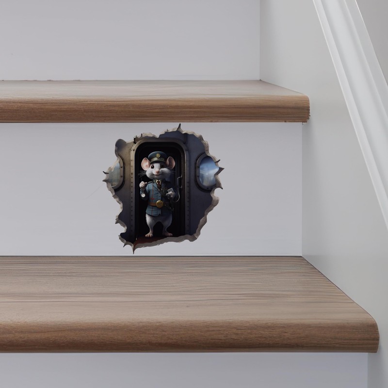 Train Conductor Mouse in Mouse Hole Decal - Mouse Hole