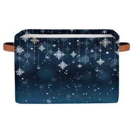 SinSenMa Christmas Snowflakes Blue Cube Storage Baskets,Foldable Storage Box Bin,Waterproof Open Shelves Basket Clothing Organizer Toy Basket Gifts Empty for Bedroom Home Decor