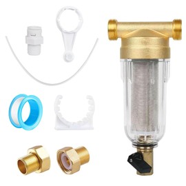 Forhandy Flushable Fine Filter with Adapter Water Filter Reusable 1 Inch & G1/2 Inch NPT + G1/2 Inch FNPT Water Pre-Filter Sediment Filter for Well Water Hose Filter Combination