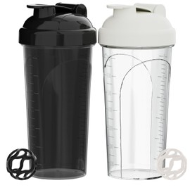 PZMLOASN Pack of 2 Protein Shaker Bottles, 700 ml, Leak-Proof Screw Lid, BPA-Free, Made of Baby Bottle-Safe Material, for Men and Women (Black + White)