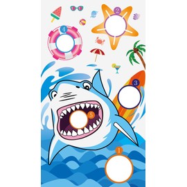 Ocean Throwing Game Shark Throwing Game Banner with 3 Bean Bags, Shark Birthday Party Decorations Under the Sea Ocean Theme Bean Bag Game Sets Indoor Outdoor Yard Throw Games (135 x 75 cm)