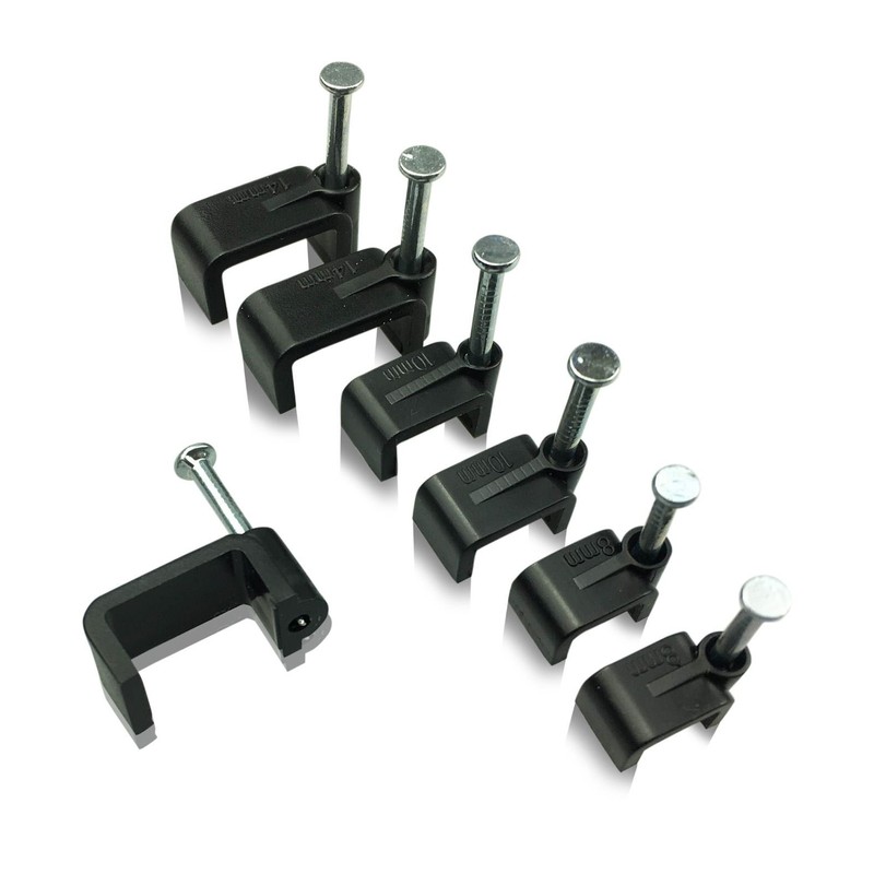 On1shelf® Black Flat Cable Clips with Fixing Nail 8mm 50