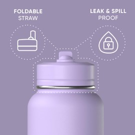 Hydrapeak 32oz Sport Insulated Water Bottle with Straw or Chug Lid, Leak & Spill Proof, Keeps Drinks Cold for 24 Hours, Hot for 12 Hours, Premium Stainless Steel Water Bottles (32oz, Dlavender)