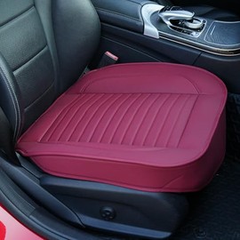 Kaomim1 Pack Leather Front Car Seat Cover, Full Wrap Driver Luxury Waterproof Bottom Auto Seat Cushion Pad Mat for Most Vehicles Universal Interior Decor Car Accessories(Dark red3/Only one)