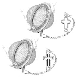 2Pcs Baptism Stainless Steel Mesh Tea Infuser, 2.1inch Tea Ball with Jesus Cross Pendant Christian Gifts,Tea Strainer Tea Diffuser Tea Steeper for Filtering Tea,Tea Infusers for Loose Tea (Cross, 2PC)