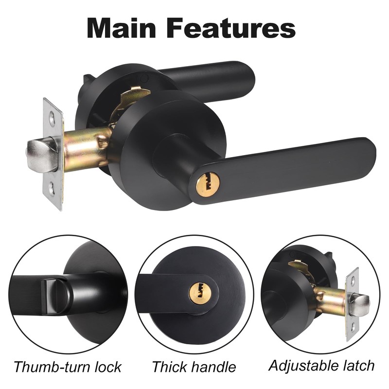 Knpwer Door Knob with Lock, Door Handles Interior Doors, Metal