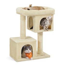 Feandrea Cat Tree, 33.1-Inch Cat Tower, L, Cat Condo for Large Cats up to 16 lb, Large Cat Perch, 2 Cat Caves, Scratching Post, Cream White UPCT061T01