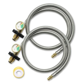 36 Inch RV Propane Pigtail Hoses with Gauge, Stainless Steel Braided Camper Tank Hose, Rv lp Gas Hoses Connector for Standard Two-Stage Regulator, 1/4" inverted male flare/POL Fitting, 2 Pack