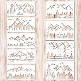 HICOHAND Stencils for Crafts, Pack of 9 Mountain Stencil Template, Reusable Drawing Templates for Fabric Furniture, Walls, DIY Crafts