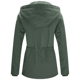 WenVen Women's Military Style Coat Fall Light Hooded Lined Jacket (Green, XXL)