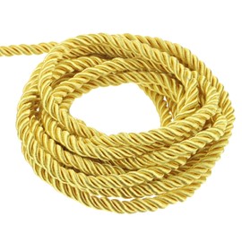 sourcing map Twisted Cord Trim, 5 Yard 3mm 3-Ply Twine Braided Rope Shiny Thread String for Craft Gift Bag Curtain Christmas Decor, Light Gold - 5m