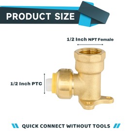 (Pack of 10) Seelink 1/2 Inch Push Fit x 1/2 Inch FNPT Female Drop Ear Elbow Brass fitting, Push to Connect Pex, Copper, CPVC Pipe/Tubing, With Disconnect Clip