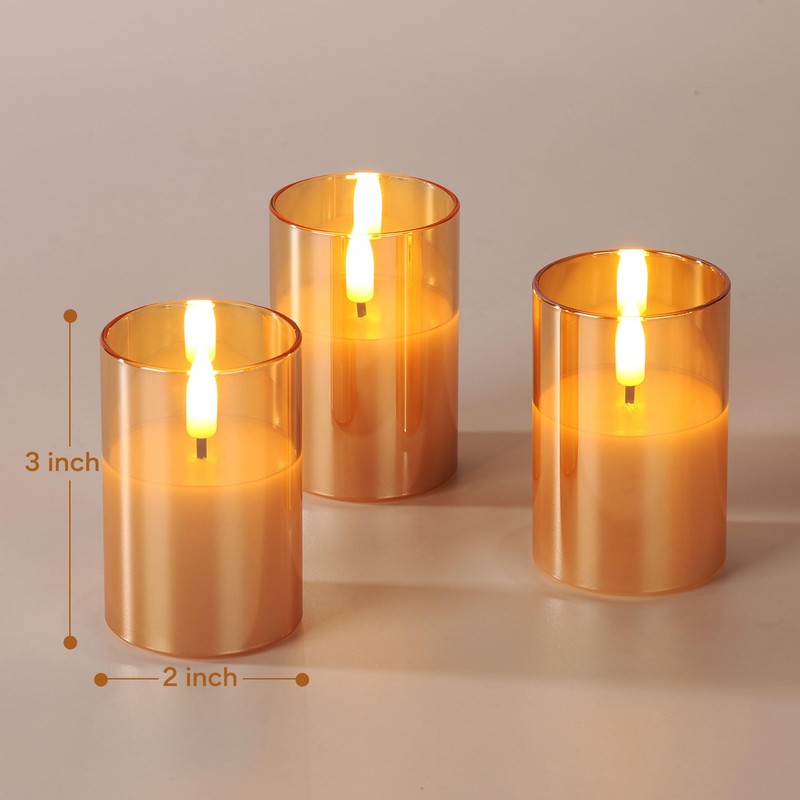 Girimax Gold Glass Flameless Votive Candles with Remote Timer, Real