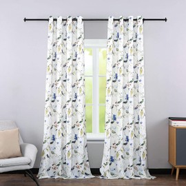Leeva Light Blocking Curtains 45 Inch Length for Bedroom, Faux Linen Window Curtain Panels, Grommet Decorative Window Treatments 2 Panels Set for Living Room, 42 x 45, Blue Birds