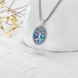 LOOVE Sterling Silver Tree of Life Necklace for Women Oval Family Tree Necklace for Mother Abalone Shell Pendant Mother Day Necklace for Mom Tree of Life Jewelry