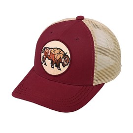 C.C Men's Embroidered Patch Trucker Mesh Back Adjustable Snapback Baseball Cap, Bull, Maroon