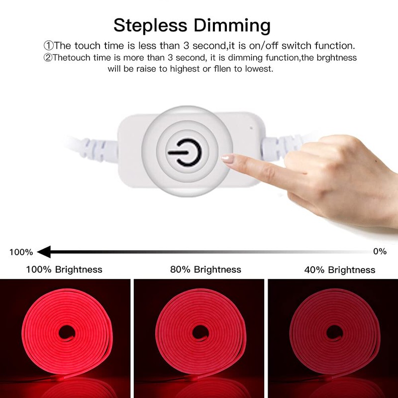 HEGEHE Dimmable LED Neon Light Strip Kit, 5m Red Neon