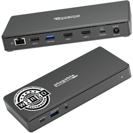 Plugable USB-C Docking Station Dual 4K 60Hz HDMI, 65W Charging, Gigabit Ethernet, 1x USB-C 5Gbps, 3X USB-A, Audio, Windows/ChromeOS, USB-C/USB4/Thunderbolt, Driverless (UD-MSTH2)