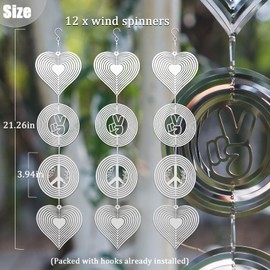 Leafcraft 12Pcs Bird Scare Discs Set Reflective 3D Stainless Steel Wind Spinner Outdoor Garden Hanging Decor Bird Devices Deterrent Reflector to Scare Bird Away from Yard Patio Farm (Love & Peace)