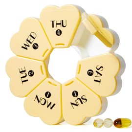 MOLN HYMY Cute Weekly Pill Box 7 Day, Round Floral Pill Case Organizer 1 time a Day, Pill Container Once Daily, Large Medcine Dispenser for Vitamin/Fish Oil/Medication/Supplements (Yellow)