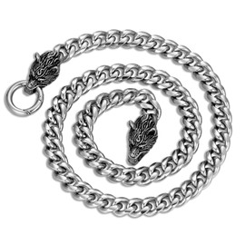 BIYONGDE Masculine Heavy Miama Cuban Link Chain Pendant Necklace for men, Vintage Wolf Head Spring Ring Clasp, Punk Rock