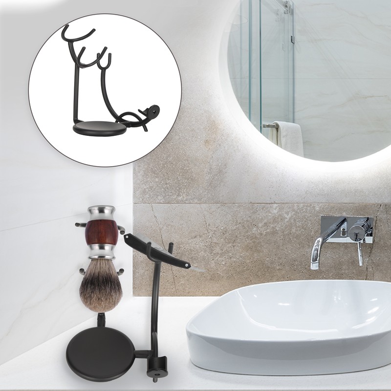 Curved Razor and Shaving Brush Stand Display Dry Brush Compatible