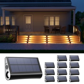 12 Pack Solar Powered Stair Lights Outdoor Waterproof Warm White Lamps for Deck Step Safety Outside Decorative LED for Porch, Sideway, BackYard, Garden, Pool, Easy Installation & All Night Lighting